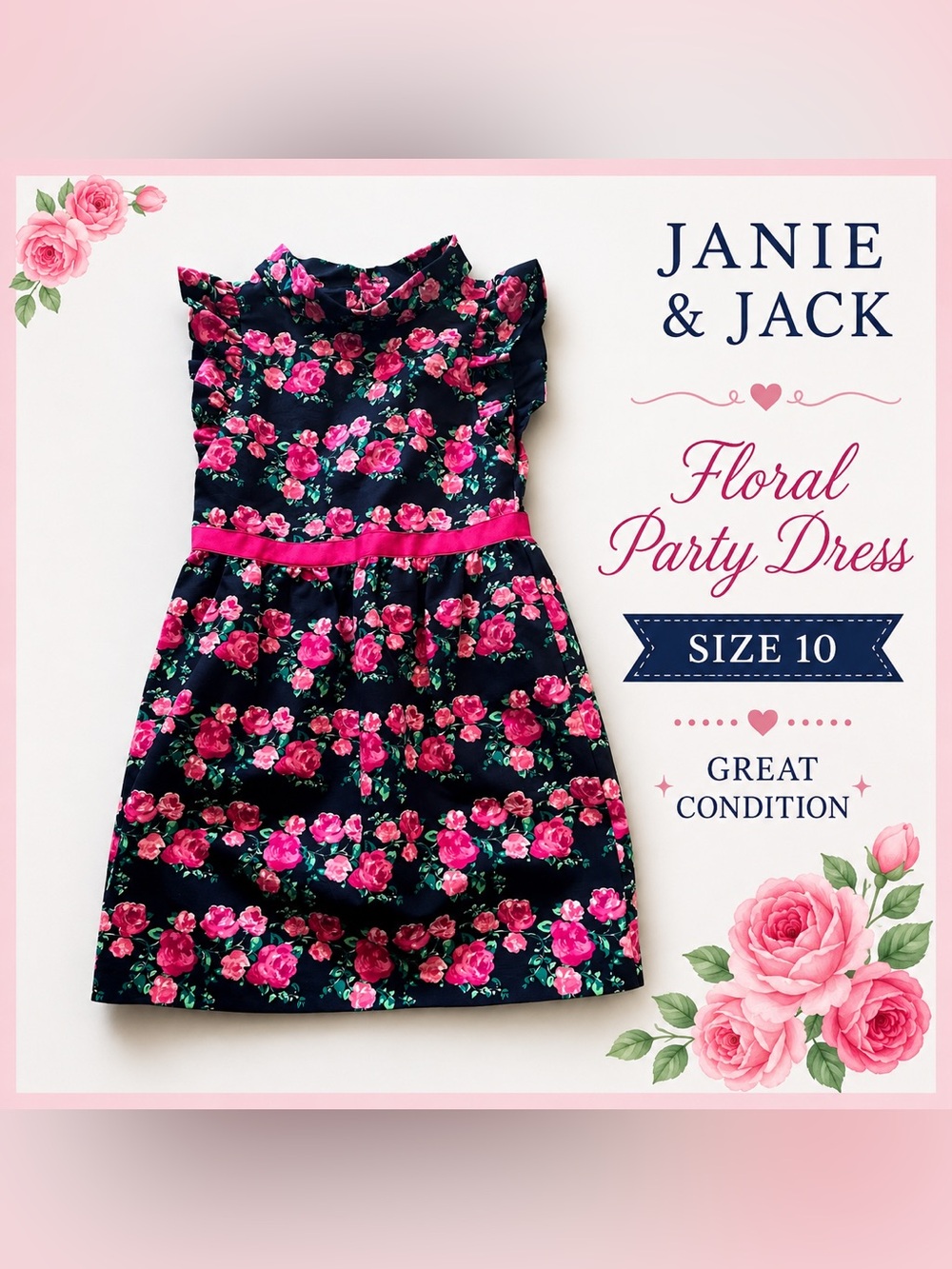 Janie and Jack Floral Dress Size 10 | Pink Rose Party Holiday Dress
